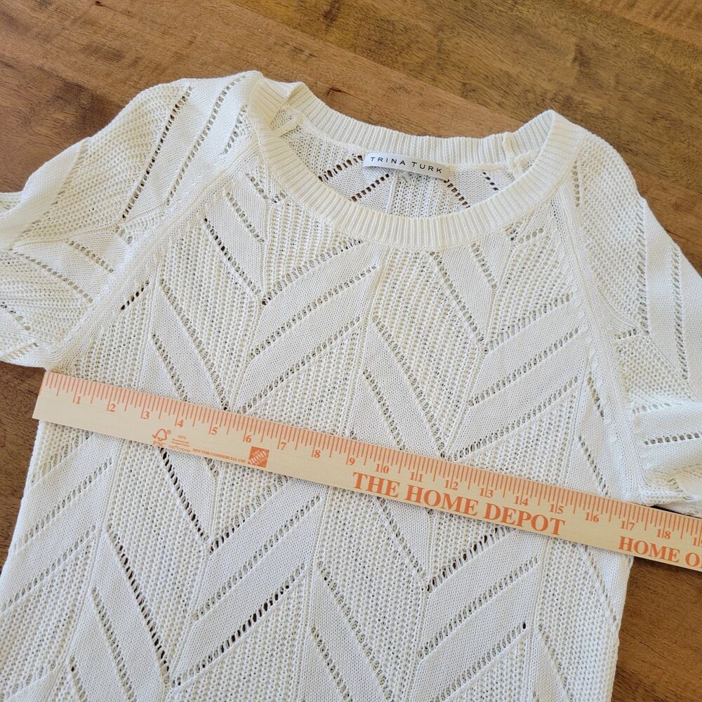 Trina Turk Cottage BOHO Cable Knit Sweater Womens Small Cream Cotton Modal - Picture 8 of 9